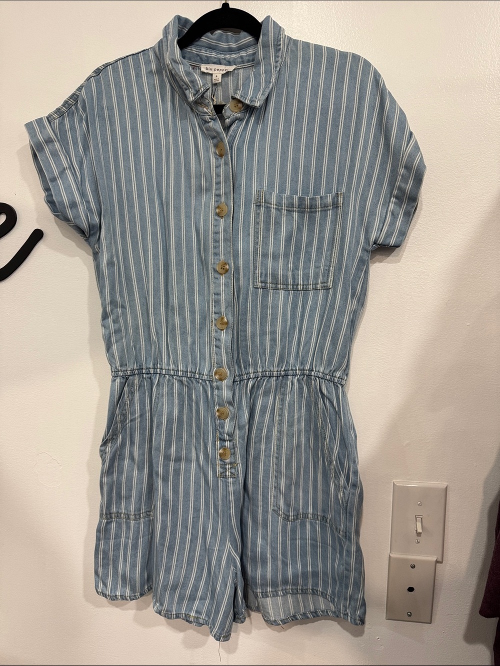 Blu Pepper Light Blue & White Striped Short-Sleeve Romper